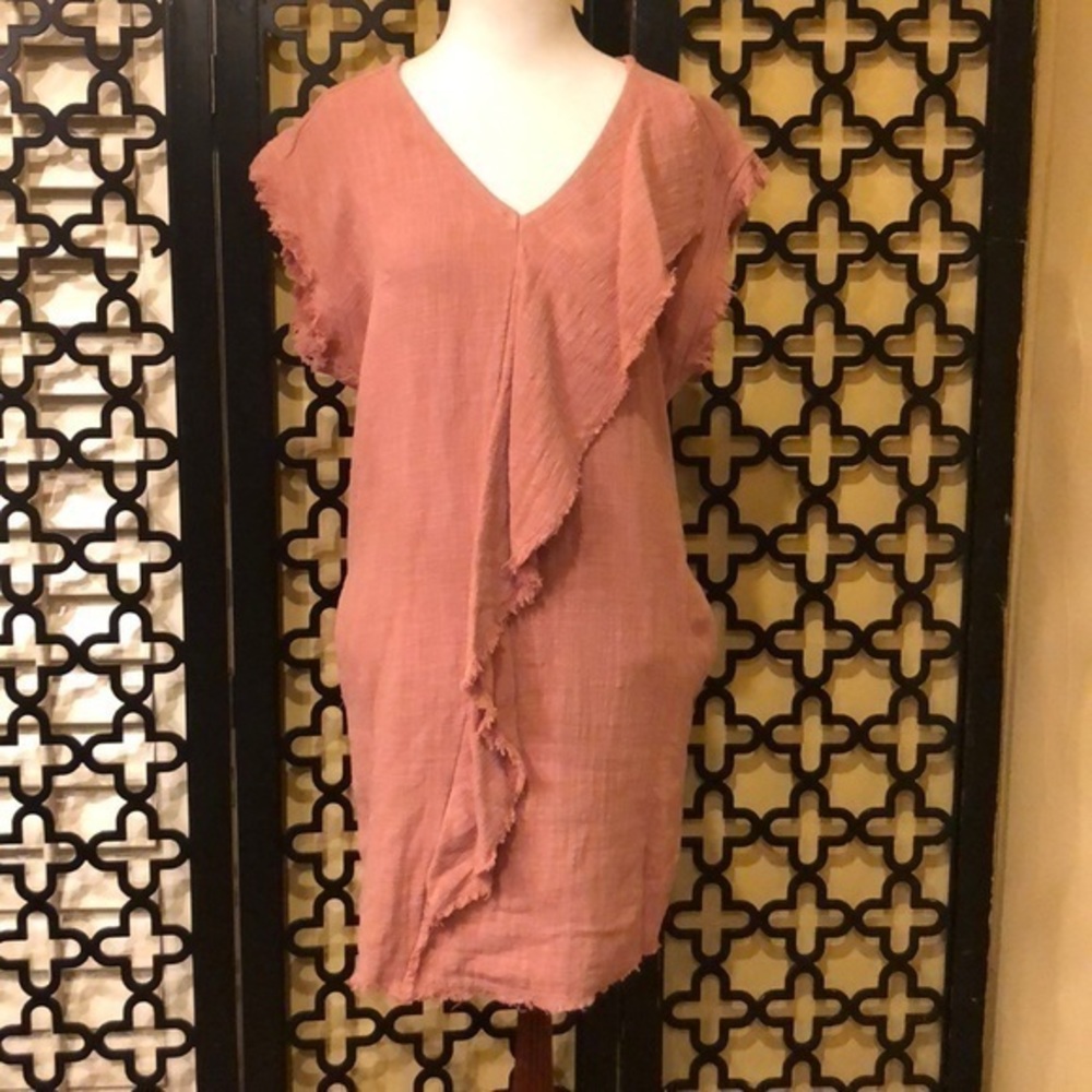 NWT VERY J BLUSH PINK DRESS FRONT ASYMETRICAL RUFFLE